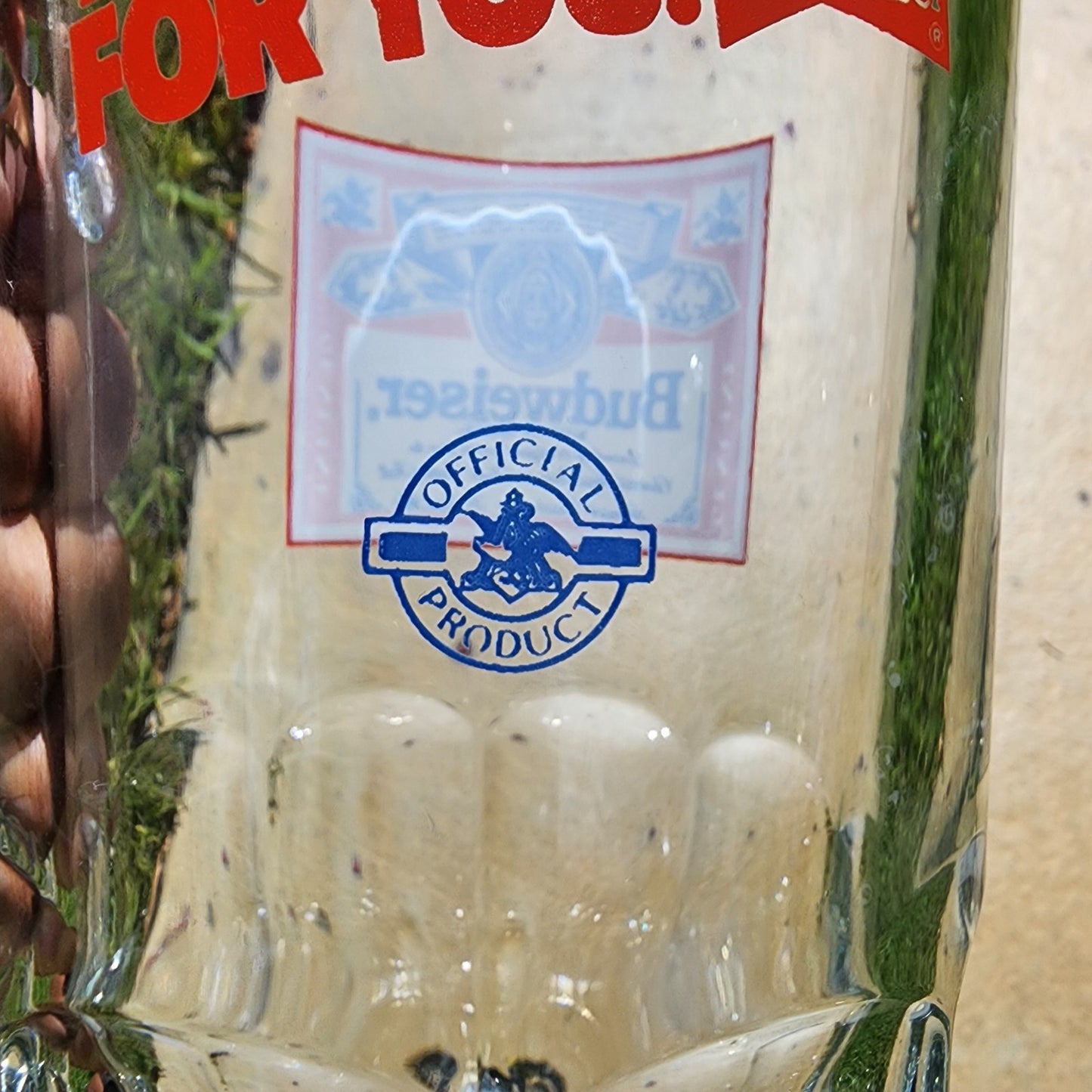 Budweiser “This Bud’s For You” Heavy Glass Beer Mug – Vintage 8" Tall