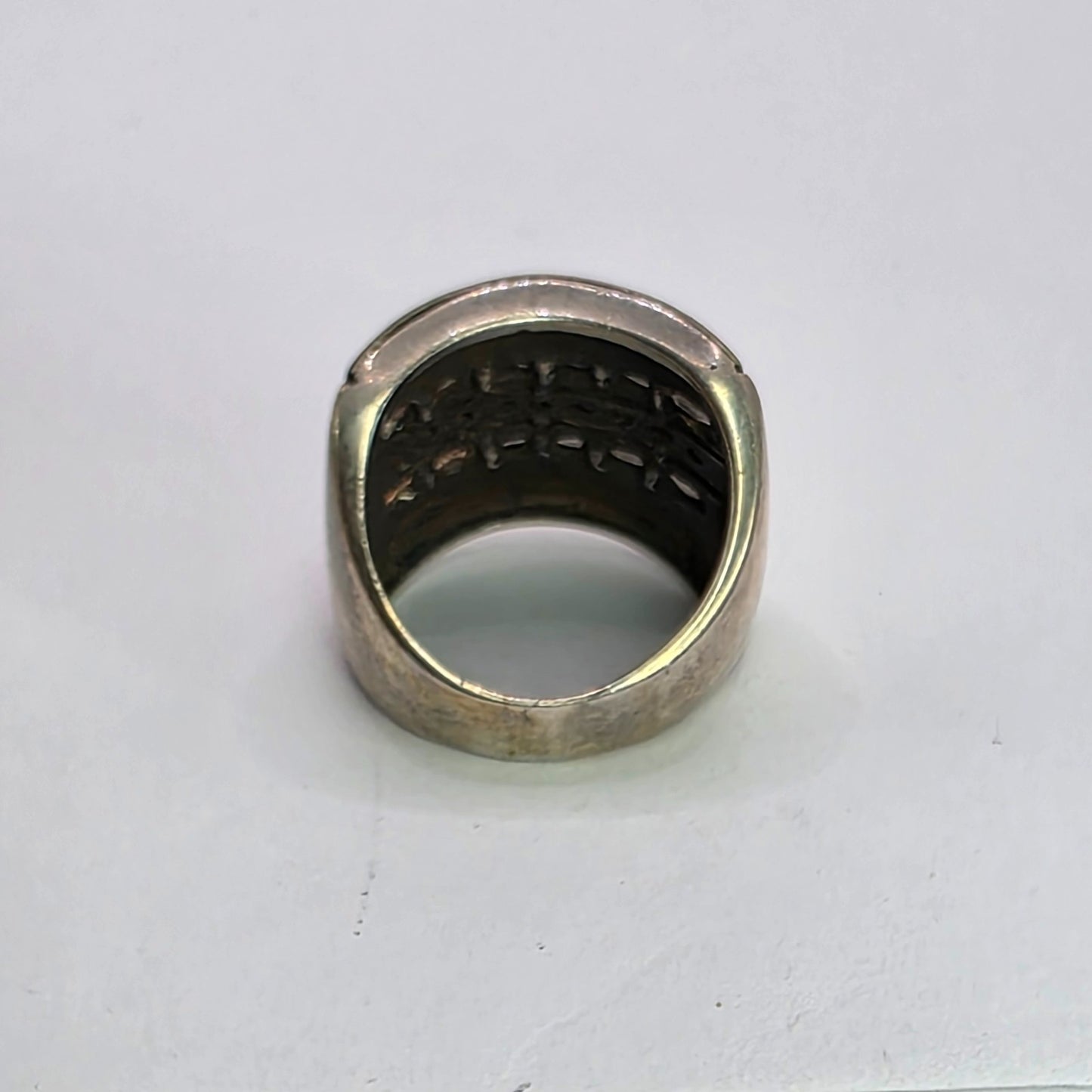 925 Sterling Silver 14K Gold Ring FG Missing Stones Bold Art Deco size 8.5