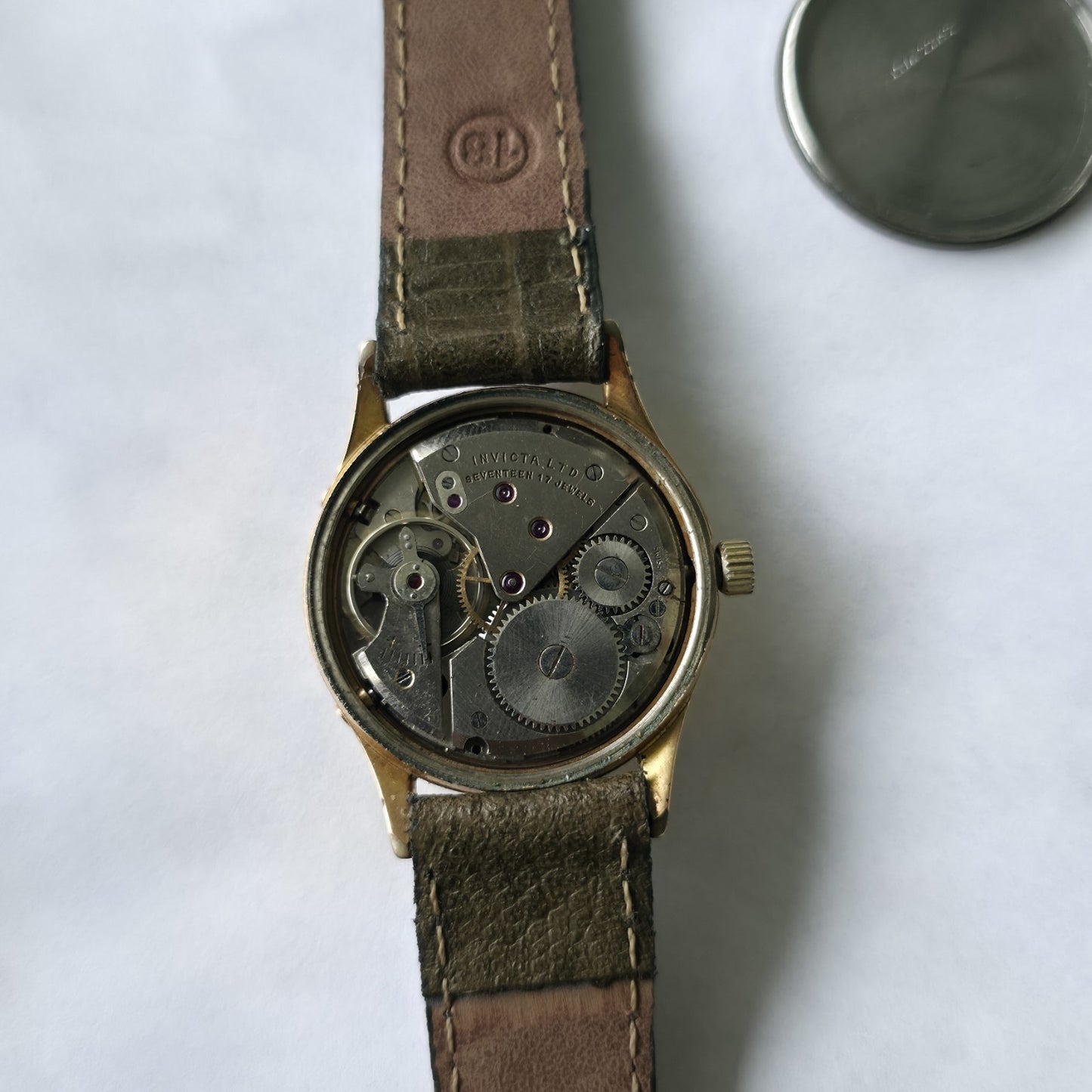 Invicta Triple Calendar Watch 1950s Vintage Champagne Dial Rare Manual Wind Work