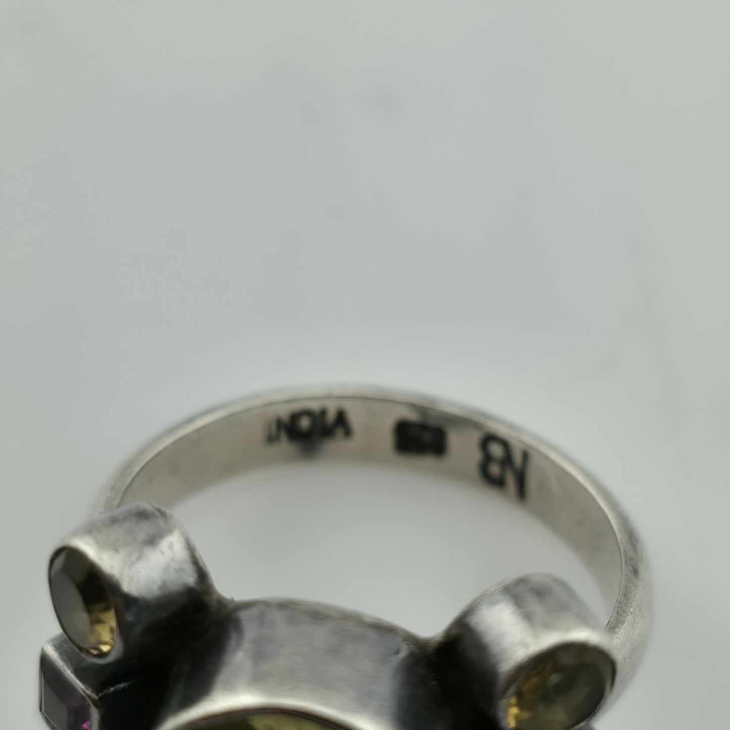 NICKY BUTLER NB Sterling Silver Green Purple  Gemstone Ring sz 7.75