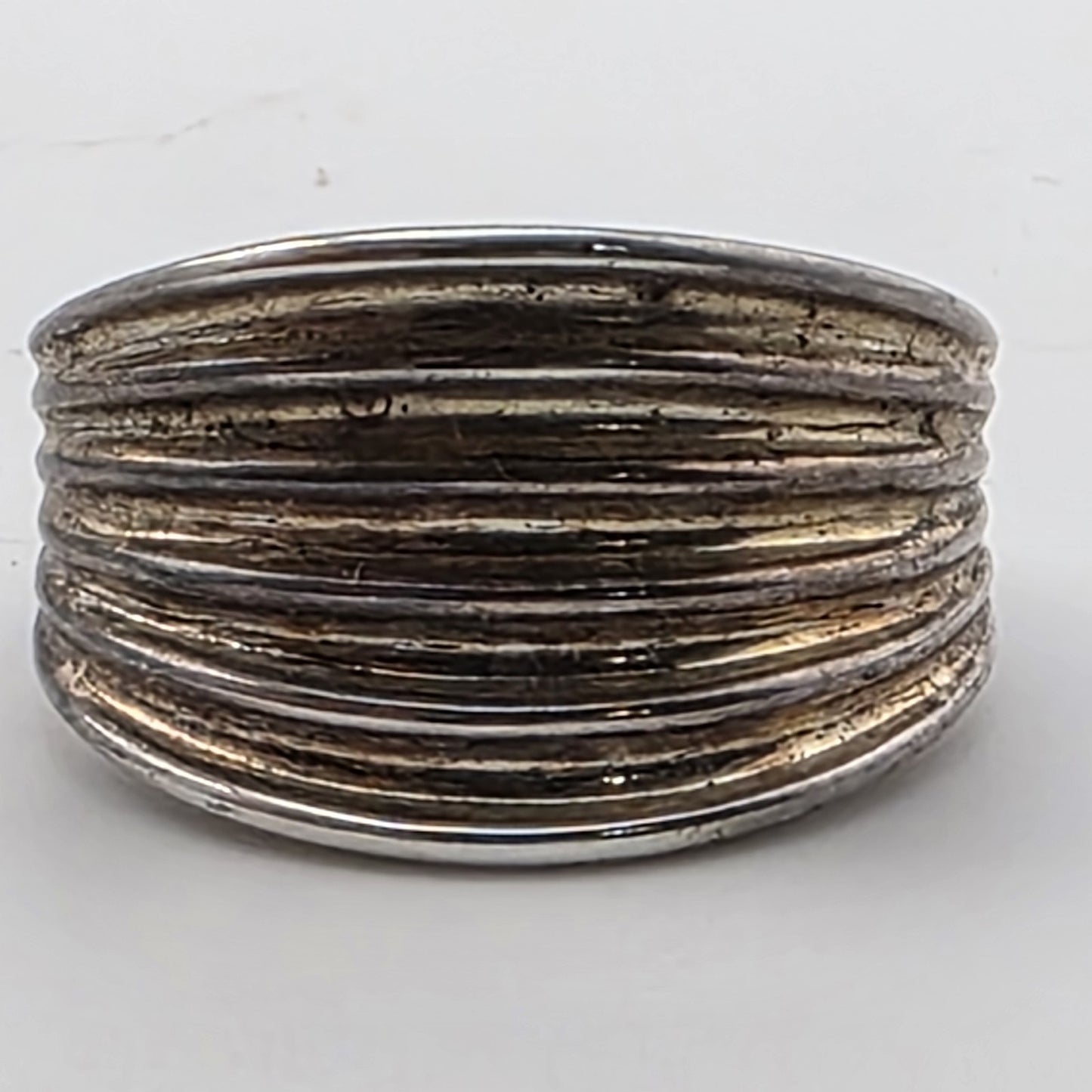 STERLING SILVER Ring 925 Dome ridge BAND Modernist Patina Vintage 11