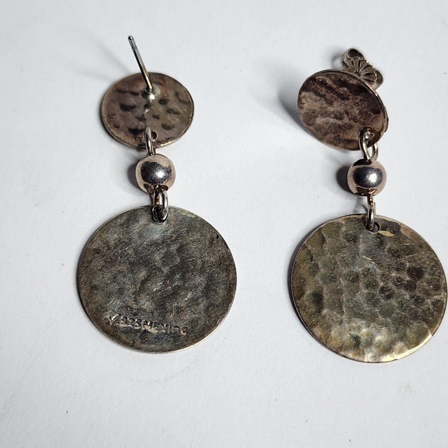 925 Sterling Silver Vintage Earrings Hammers Mexican Dangle Tarnish patina