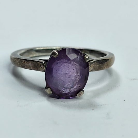 925 Sterling Silver Ring Purple AMETHYST  Stone Size 5.75 Tested Patina tarnish