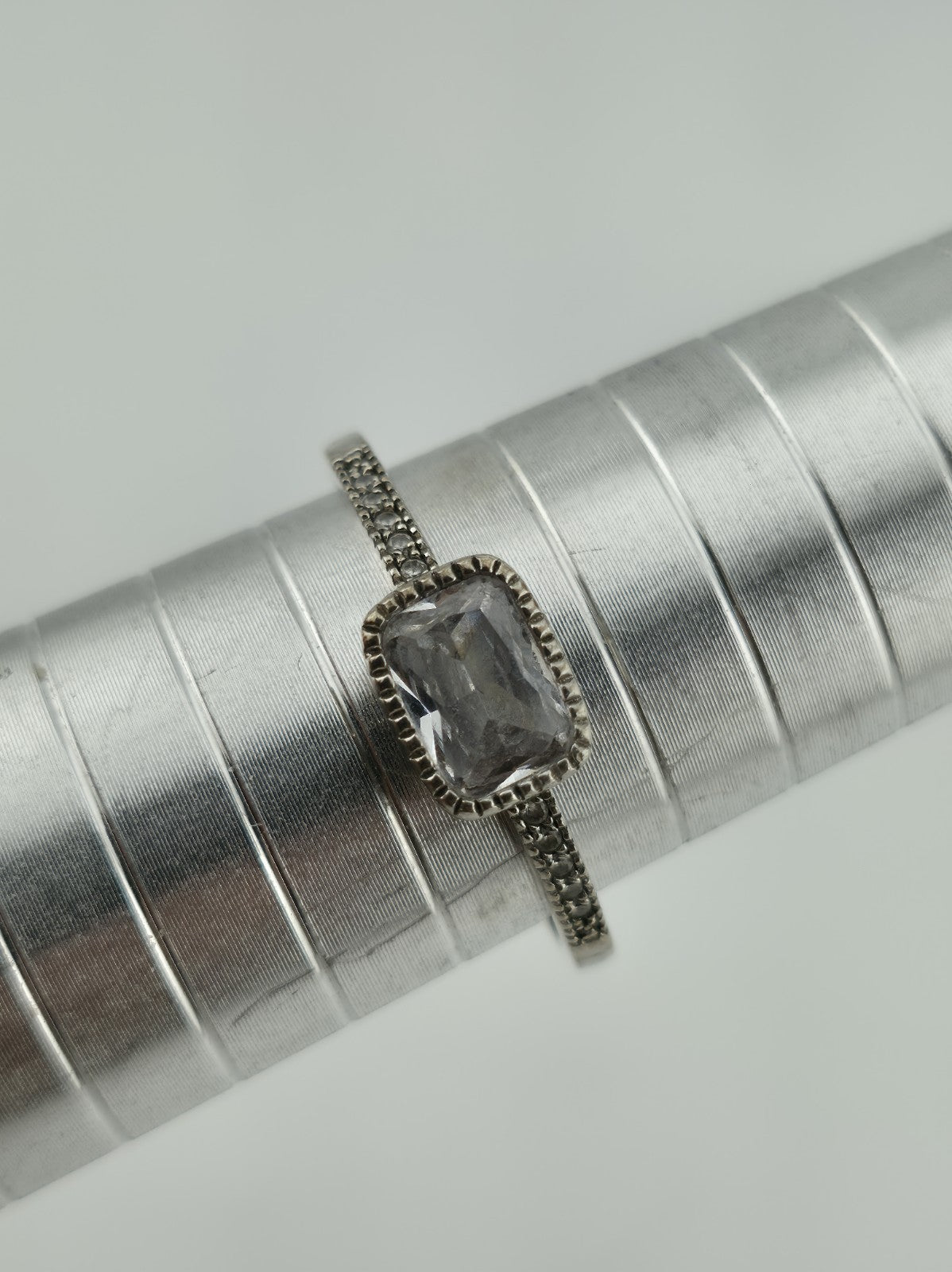 925 Sterling Silver Ring Clear CZ Stone Rectangle Cut Size 10 Stackable