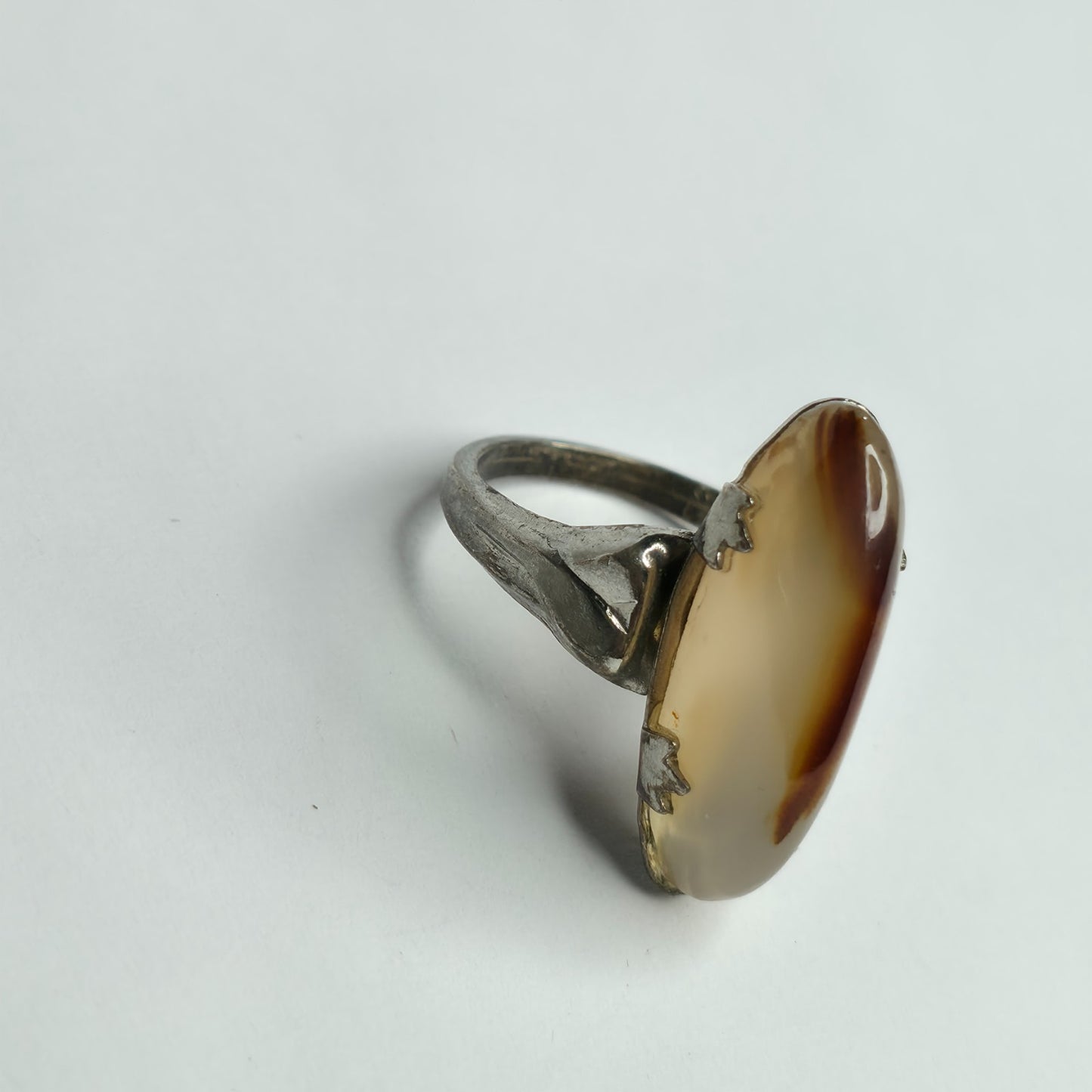 Agate Sterling Silver Vintage Modernist Ring Sz 5.5 925 Vintage LSP CO. 1940S