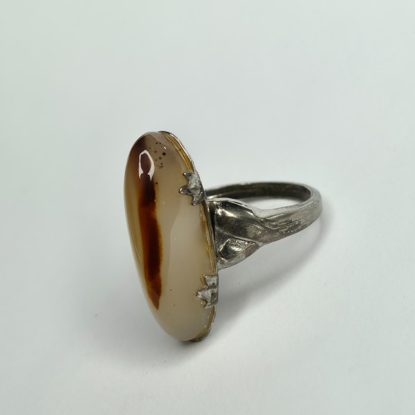 Agate Sterling Silver Vintage Modernist Ring Sz 5.5 925 Vintage LSP CO. 1940S