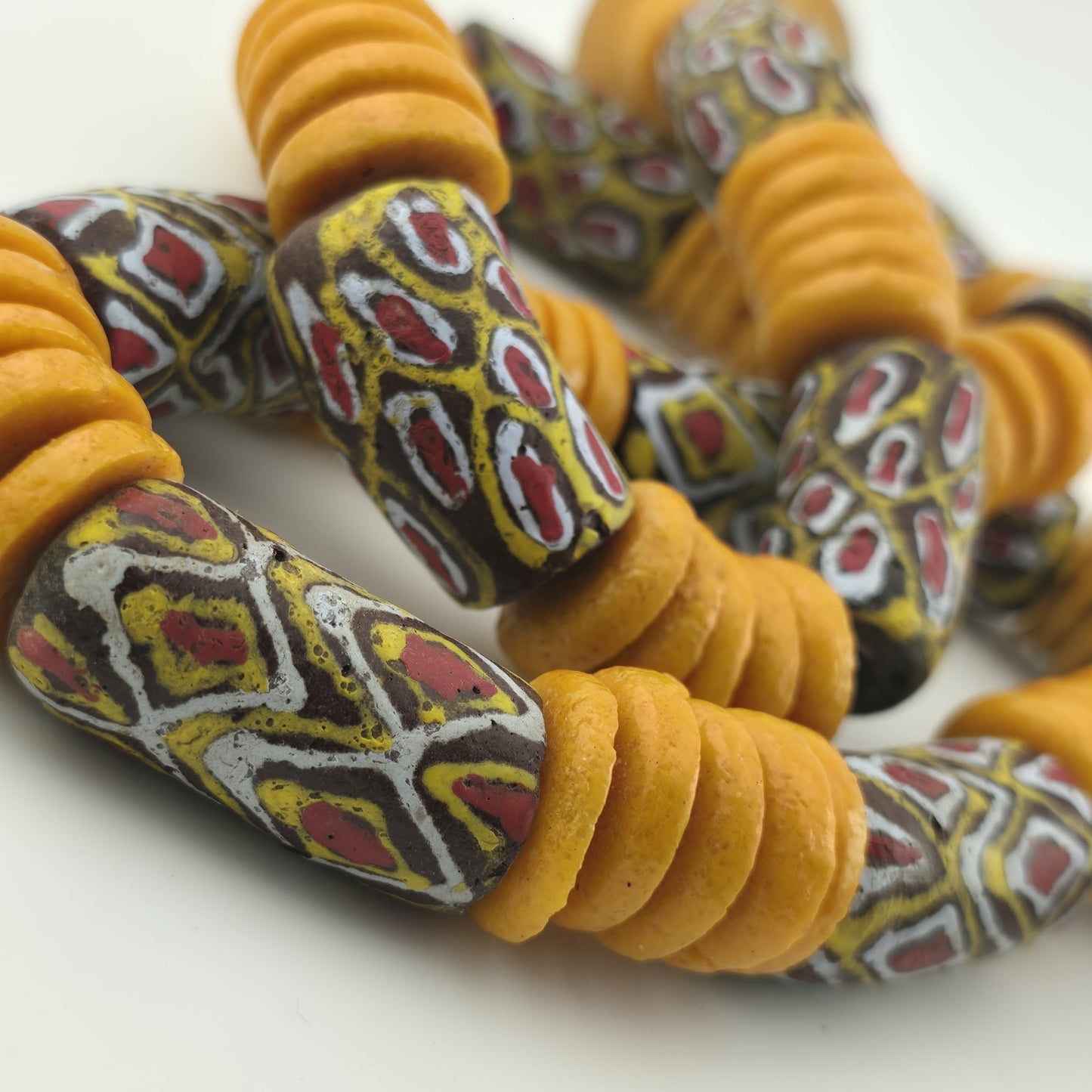 Handmade African Trade Bead & Lampwork Glass Pendant Necklace – 17" Drop Boho Tribal Folk Art