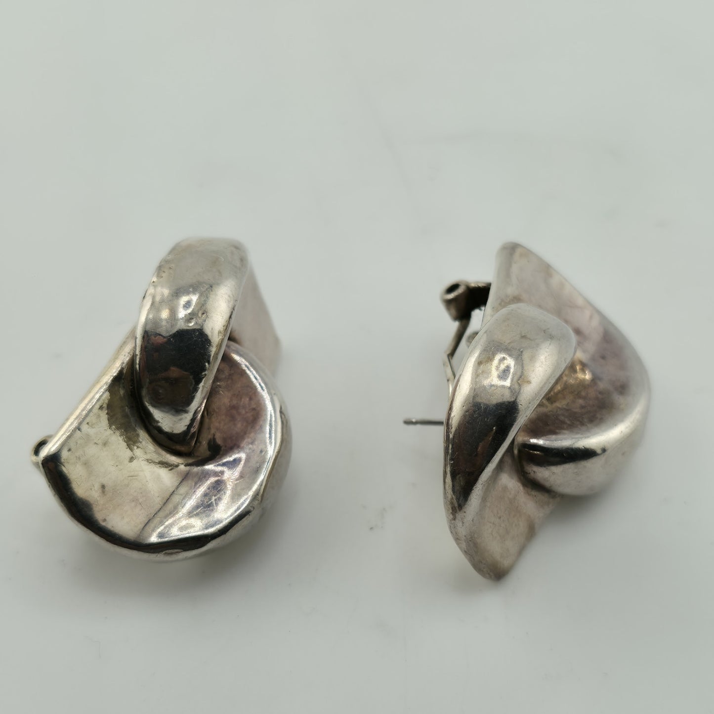 Sterling Silver Earrings 925 Israel Puff Hollow Abstract Vintage Rare