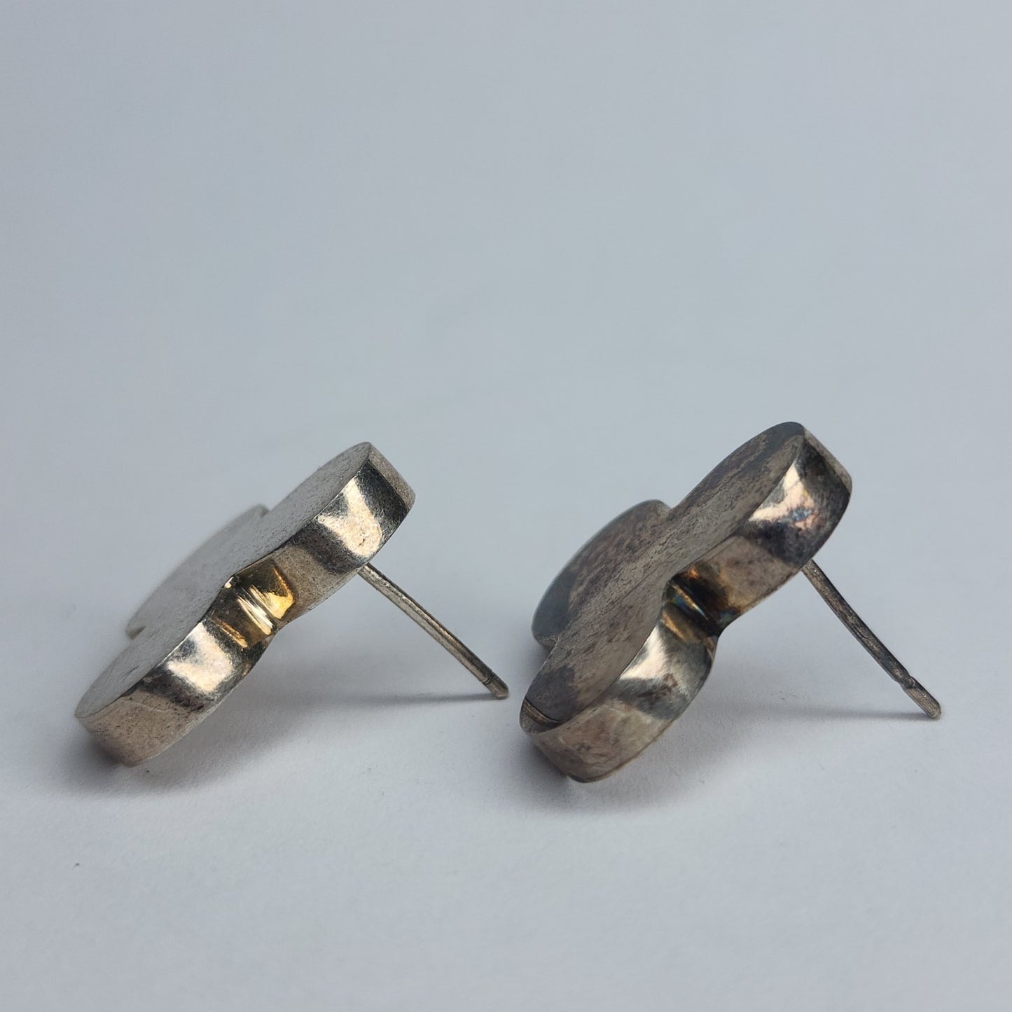 925 Sterling Silver Earrings Studs Clover Hollow tested Vintage