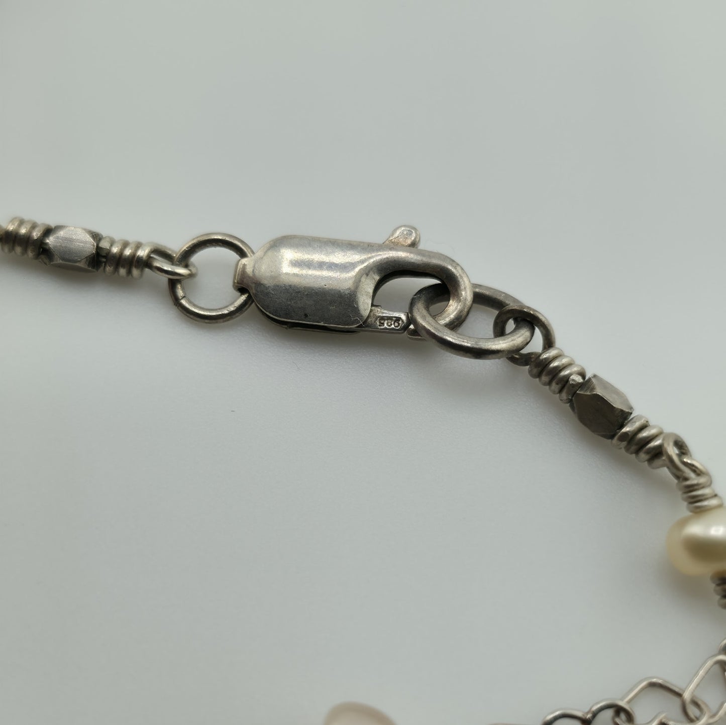 925 Sterling Silver Heart Links ❤️ Pearls Necklace Jewelry 16 Inches