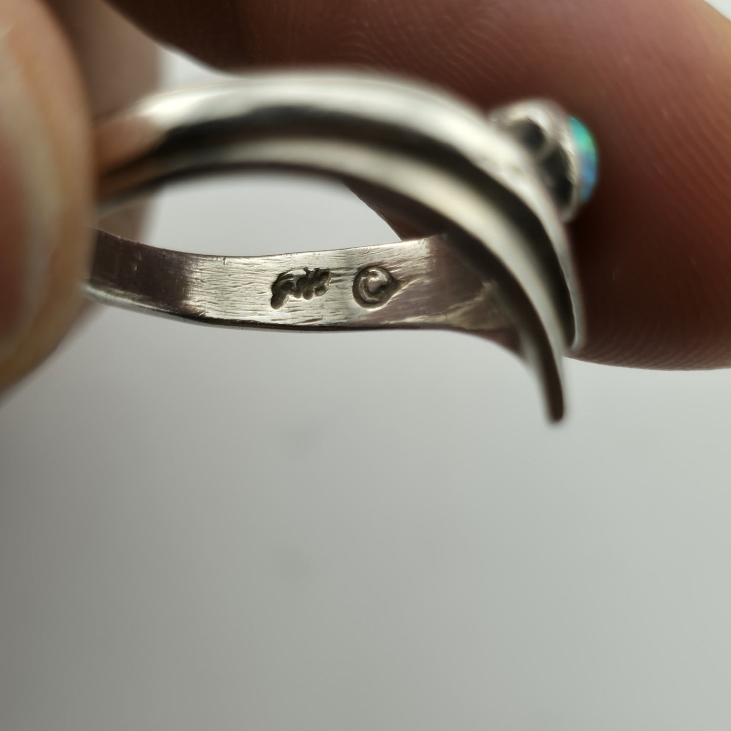 925 Sterling Silver V Shape White Lab Opal Silver Chevron Rings 8.25