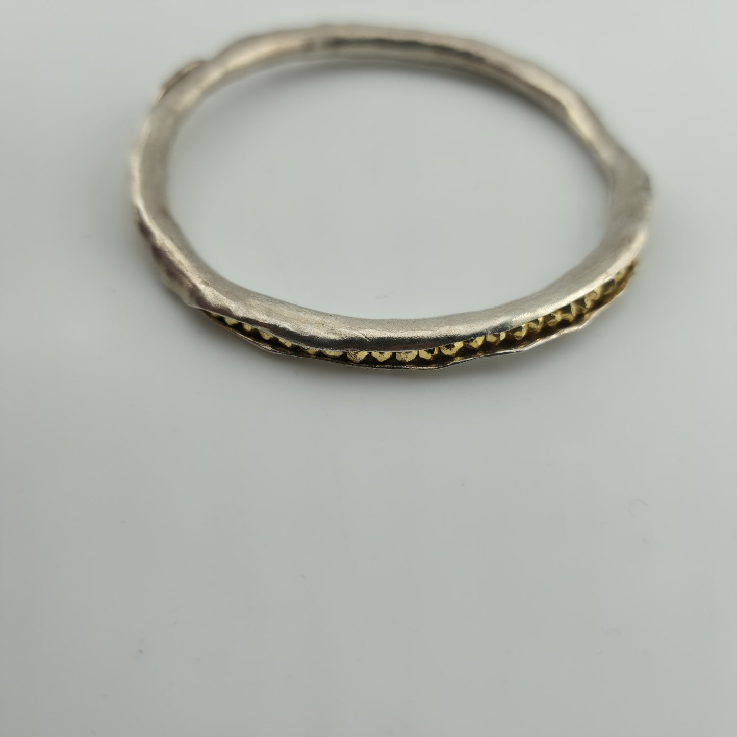 Mashka Antiqued Sterling Silver pod bangle with gold pyrite Size 2.3" Tested