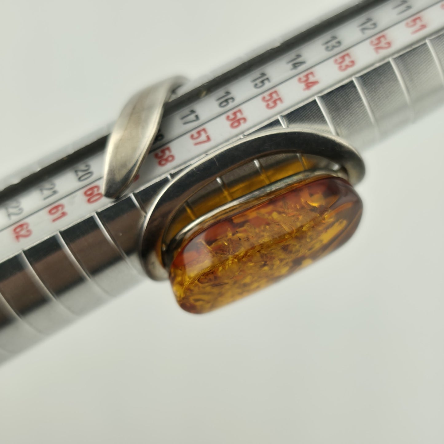 Vintage Ring MCM Sterling Silver Natural Honey Amber Unique Abstract Adjustable