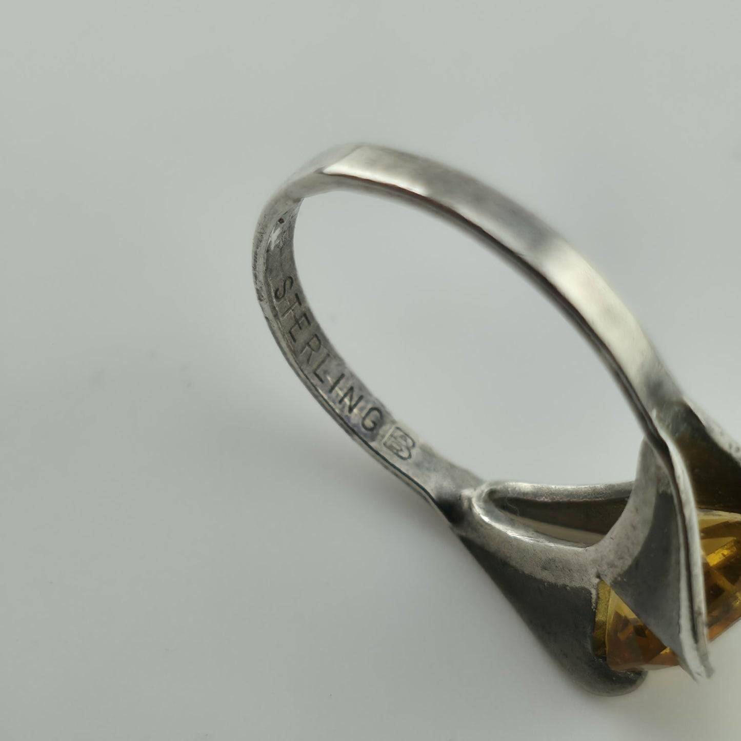 Citrine Quartz Ring 925 Sterling Silver Solitaire Vintage Yellow Stone 4.75