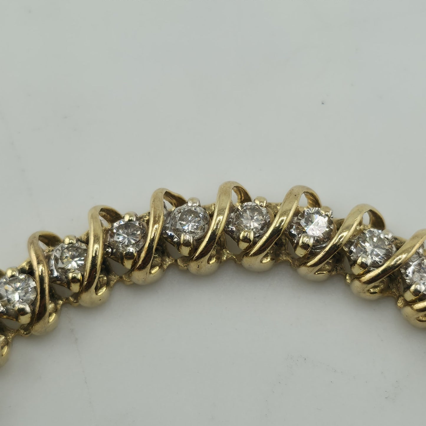 14k Yellow Gold 1.50CT Round Cut Diamond "S" Link S Figure Tennis Bracelet 7"