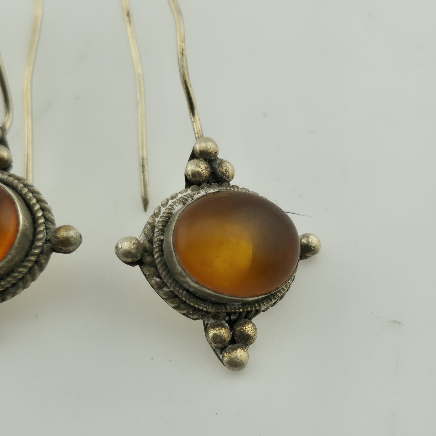 Vintage Sterling Silver 925 Earrings Yellow Stone