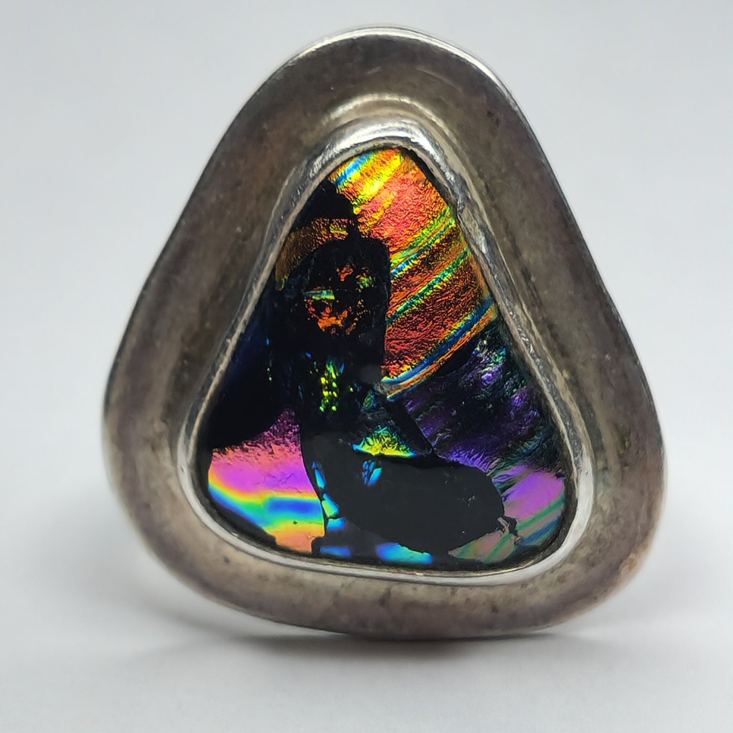 925 Sterling Silver Ring Dichroic Glass Size Adjustable 7 - 10 Statement Vintage