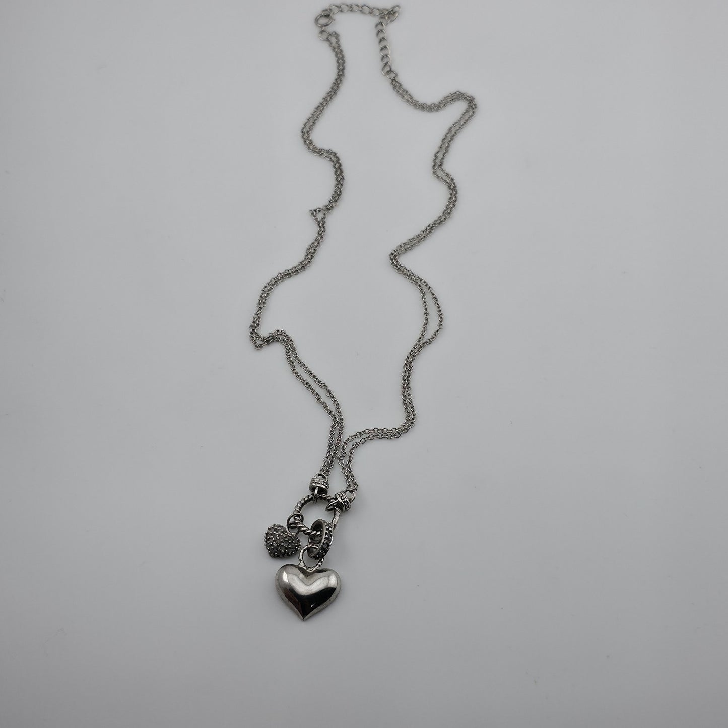 Dee Berkley Signed Heart Pendant Necklace 925 Sterling White Gemstone Chips 7.6G