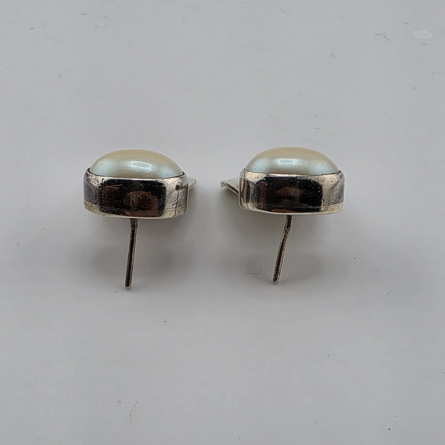 STERLING SILVER EARRINGS FAUX PEARLS Abstract Native Heavy - 1 1/8"