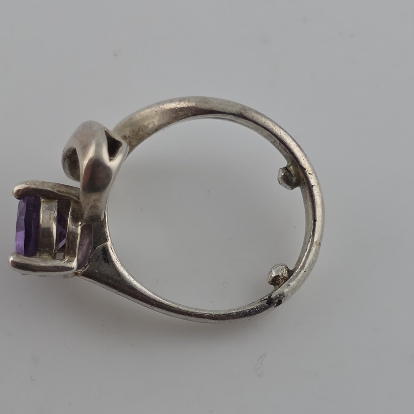 925 Sterling Silver Ring Pear Cut Amethyst Unique Modernist 3.25 Vintage Artisan