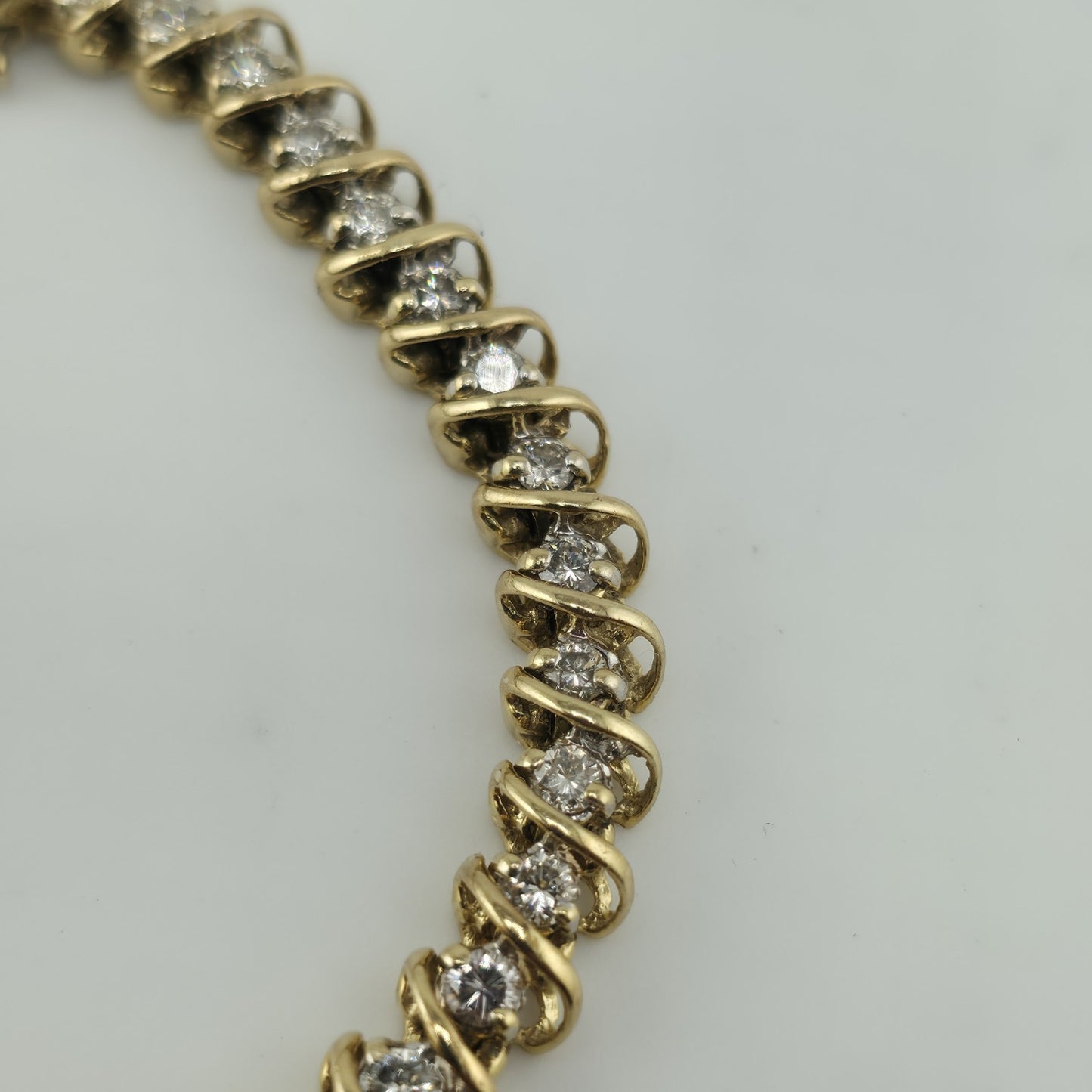 14k Yellow Gold 1.50CT Round Cut Diamond "S" Link S Figure Tennis Bracelet 7"