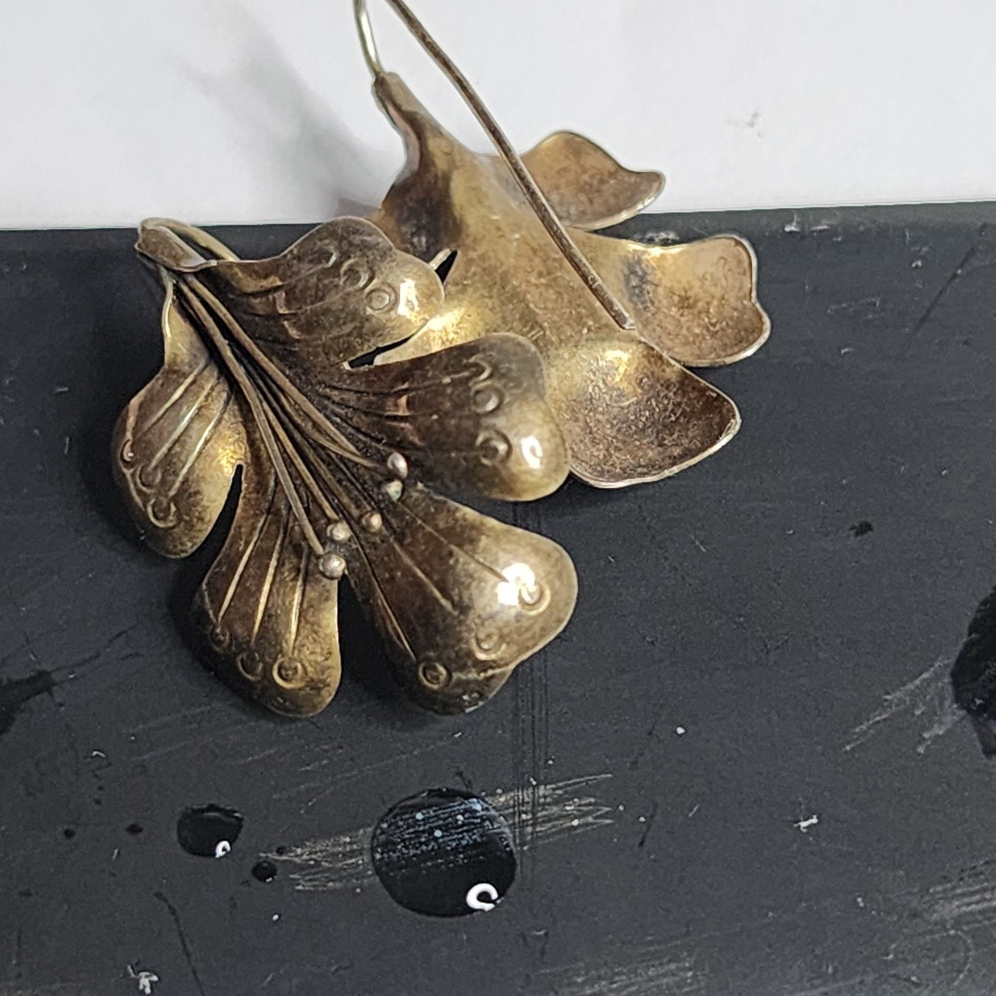 VINTAGE 1980S 925 STERLING SILVER FUSCHIA FLOWER EARRINGS Hook Tested