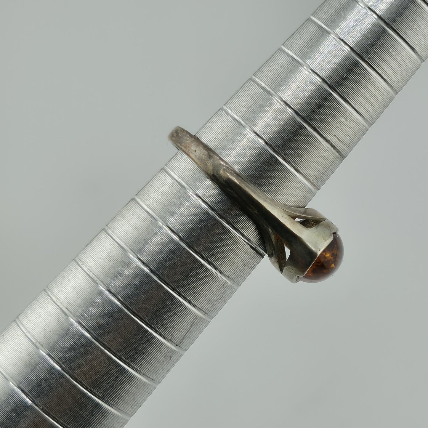 Baltic Amber Sterling Silver Ring Oval Stone Geometrical Modernist 6.5 Polish