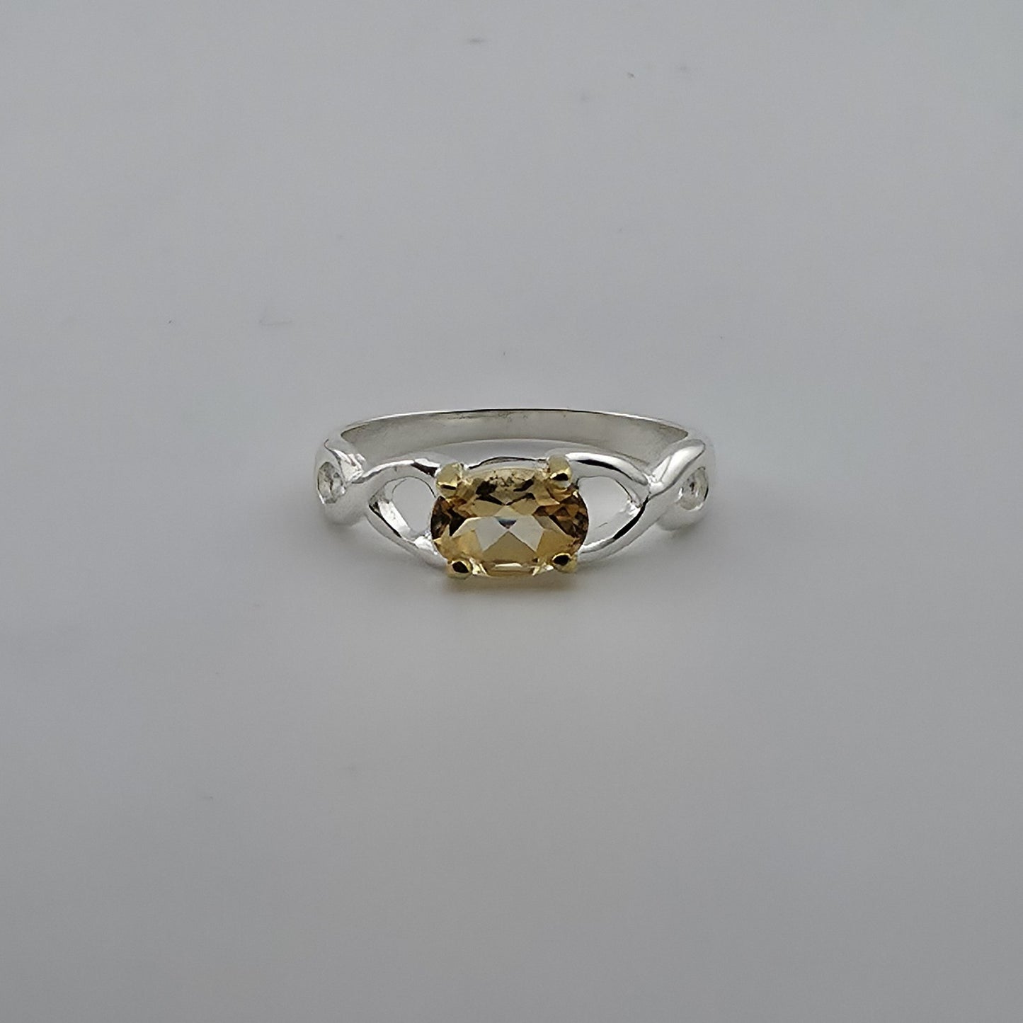 Sterling Silver Citrine Ring Size 6.5 Handmade Two-Tone Gold Accent 925