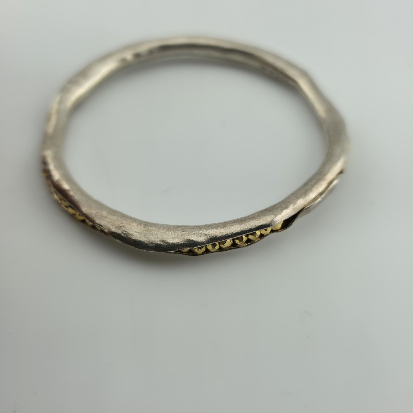 Mashka Antiqued Sterling Silver pod bangle with gold pyrite Size 2.3" Tested