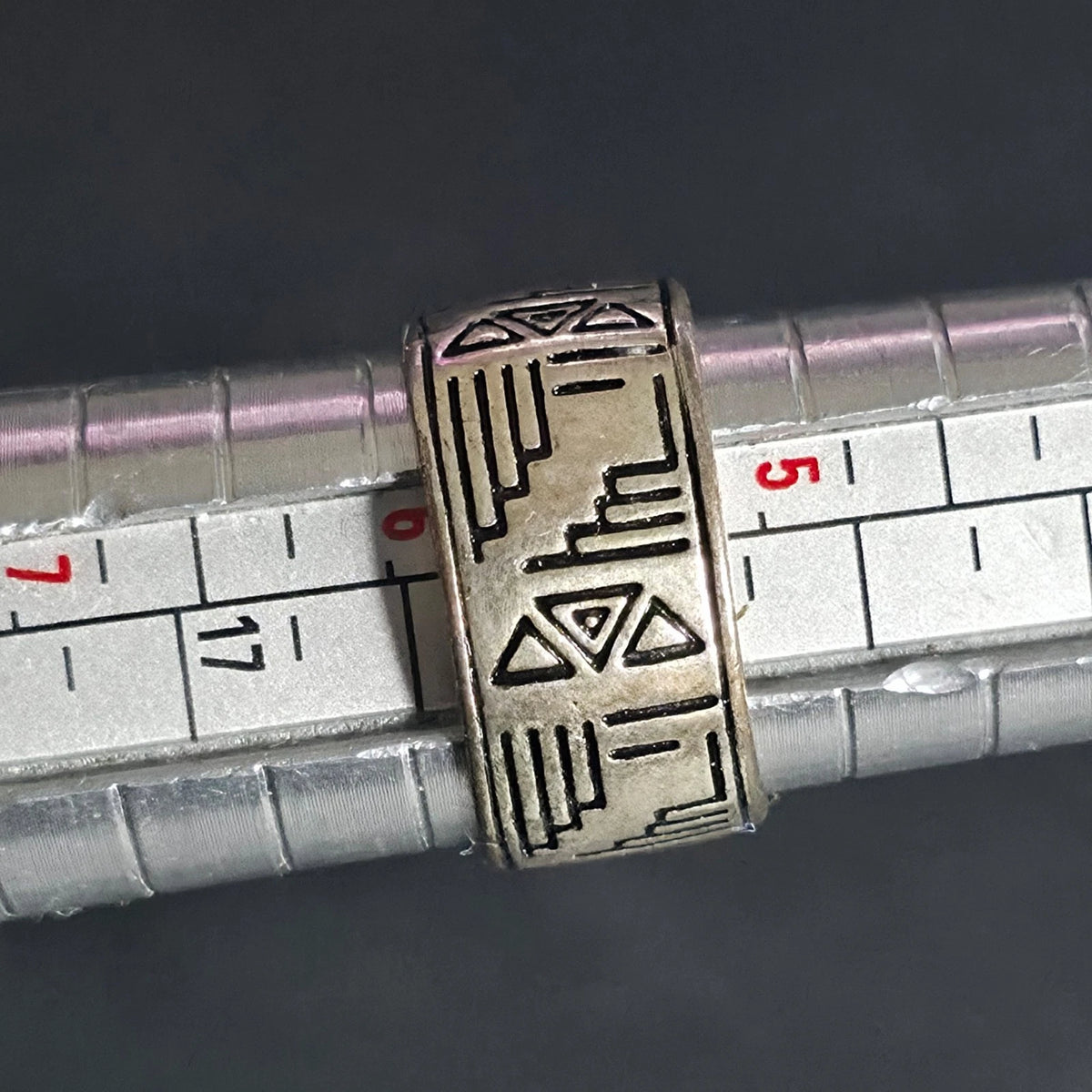 Silver Tone Copper Ring Size 5.5 Peruvian Aztec Tribal Wide Band