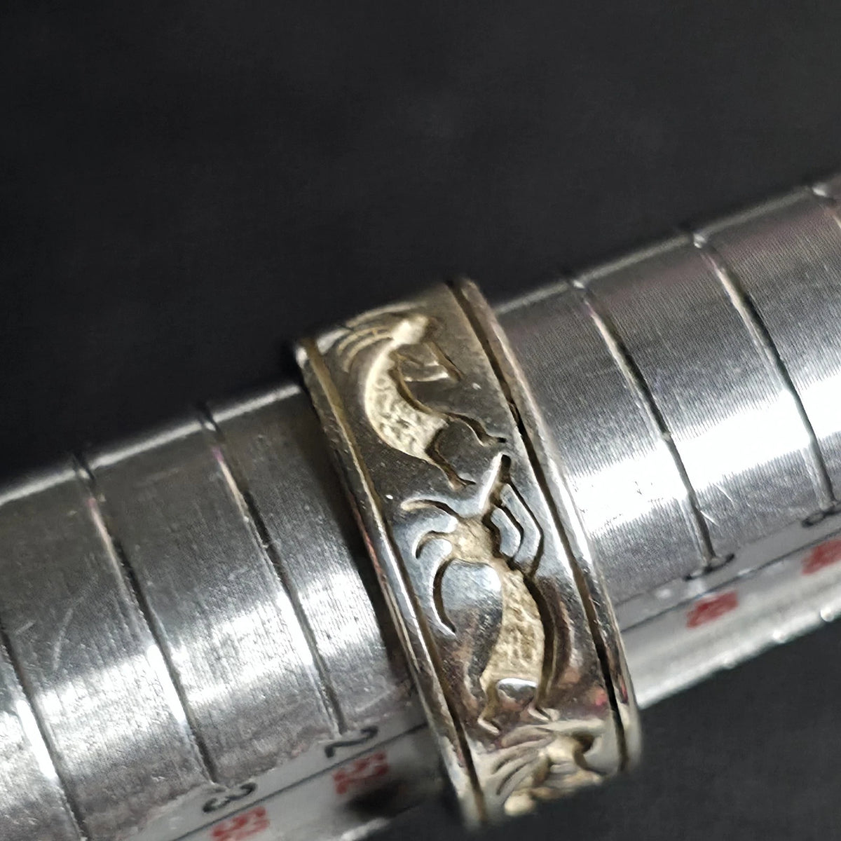 Sterling Silver Kokopelli Carved Floral Scroll Wide Band Ring 925 Sz 5.5