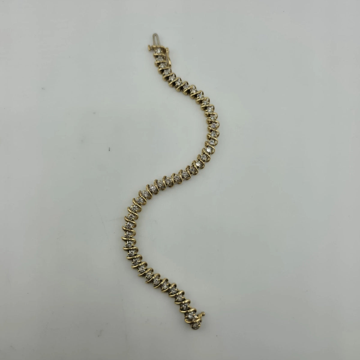 14k Yellow Gold 1.50CT Round Cut Diamond "S" Link S Figure Tennis Bracelet 7"