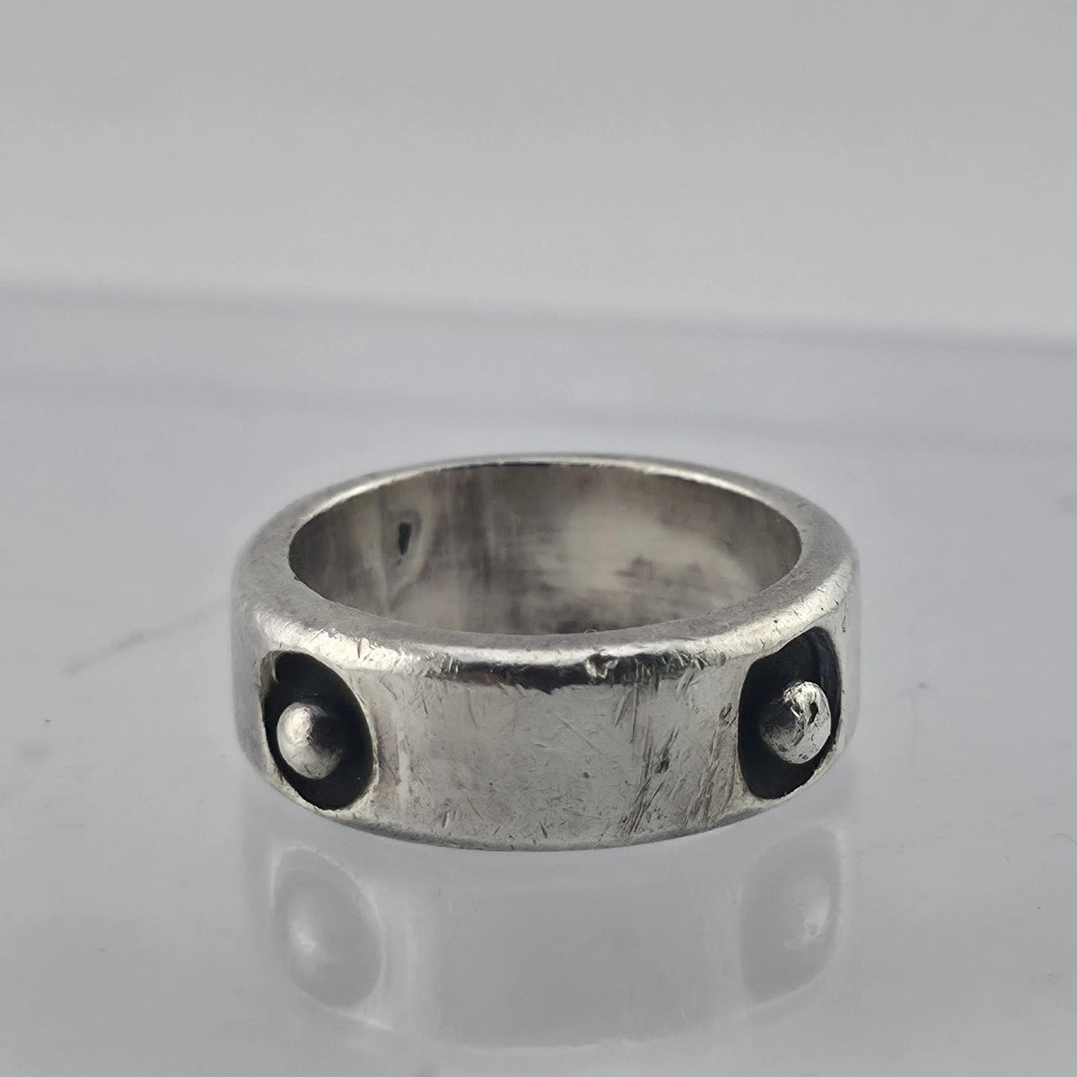Sterling Silver Wide Band Ring Size 10.5 Oxidized Rivet Stud Modernist Unisex
