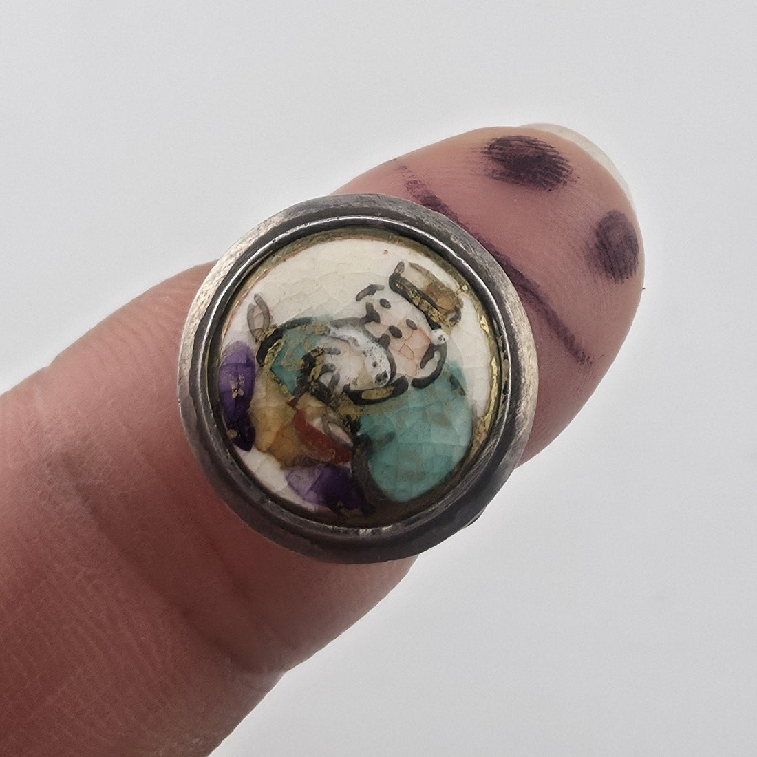 Antique Japanese Satsuma Porcelain Button Ring: A Tiny Piece of Wearable Art
