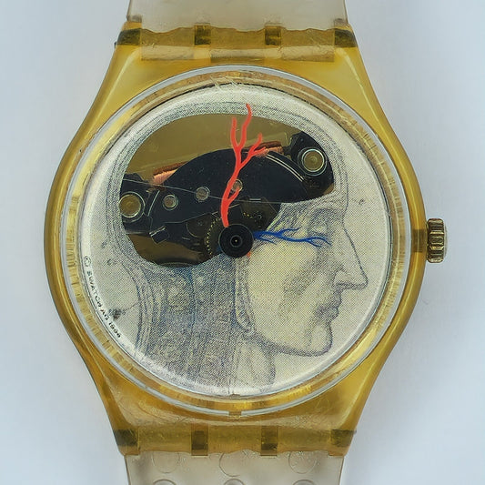 Swatch “Ticking Brain” is reference GK247 (1997), designed by artist Jo Whaley