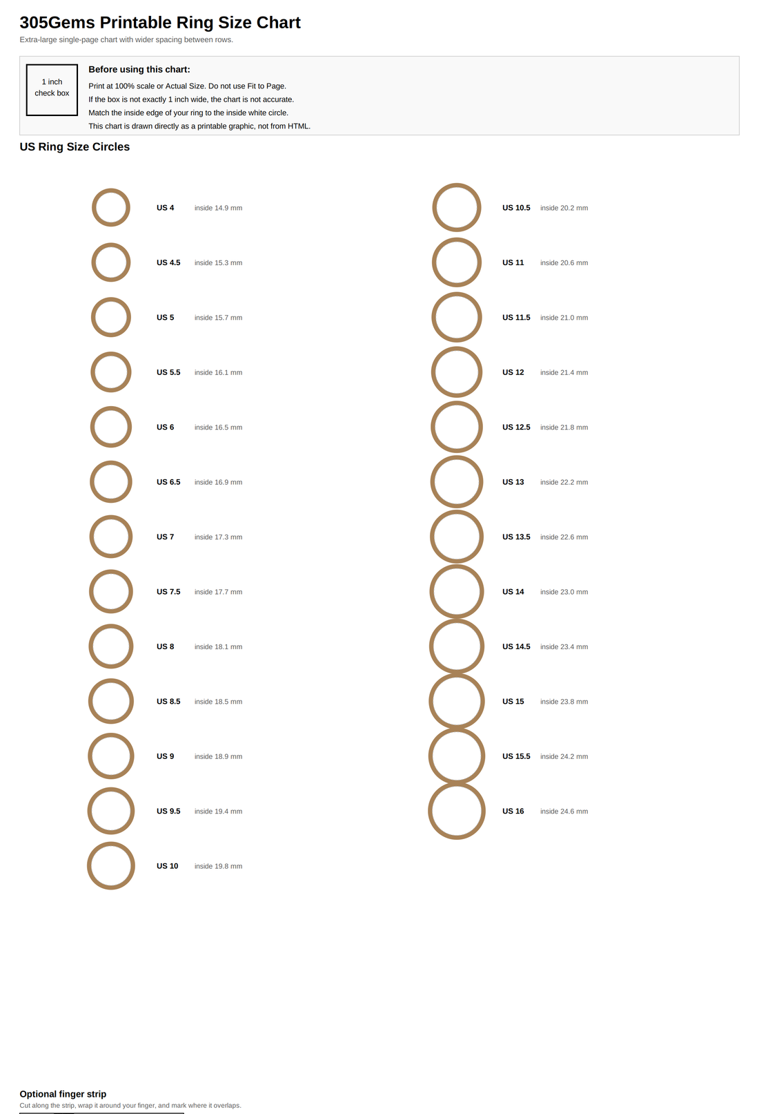 Ring Size Chart Printable Guide: How to Measure Ring Size at Home