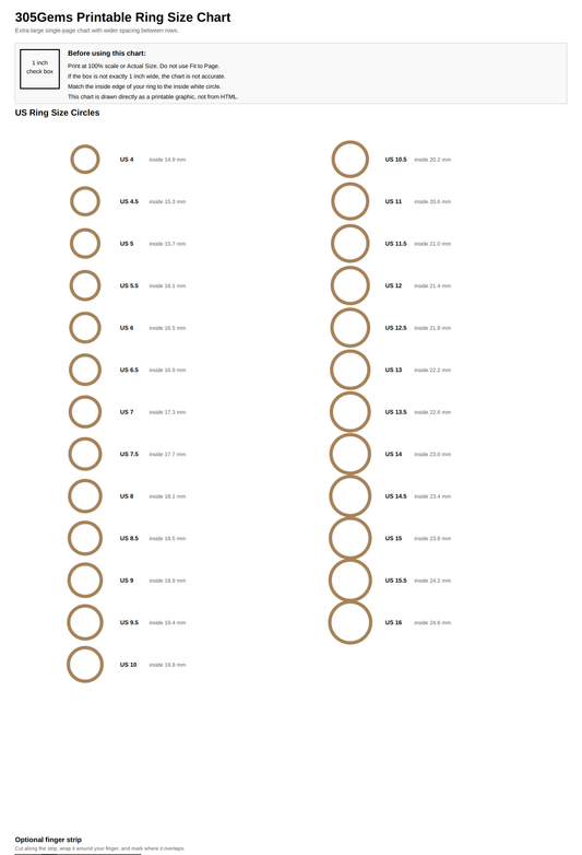 Ring Size Chart Printable Guide: How to Measure Ring Size at Home