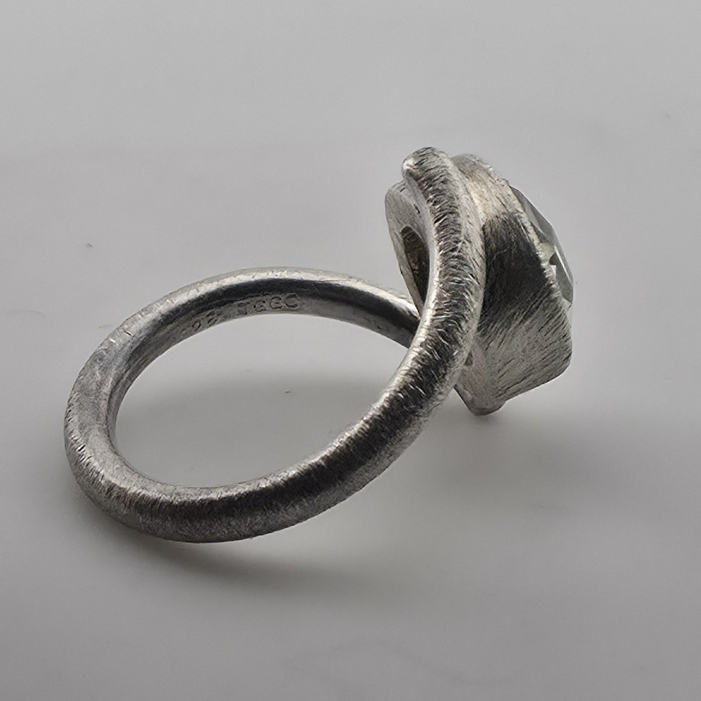 Sterling Silver Green Amethyst Quartz Ring 6.75 Modernist Bypas Statement