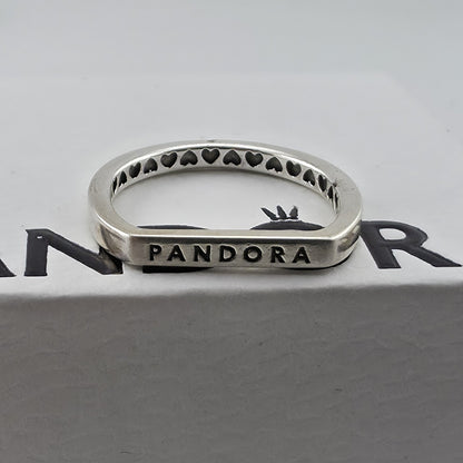 Pandora sterling silver logo bar stacking ring with a geometric design New 925