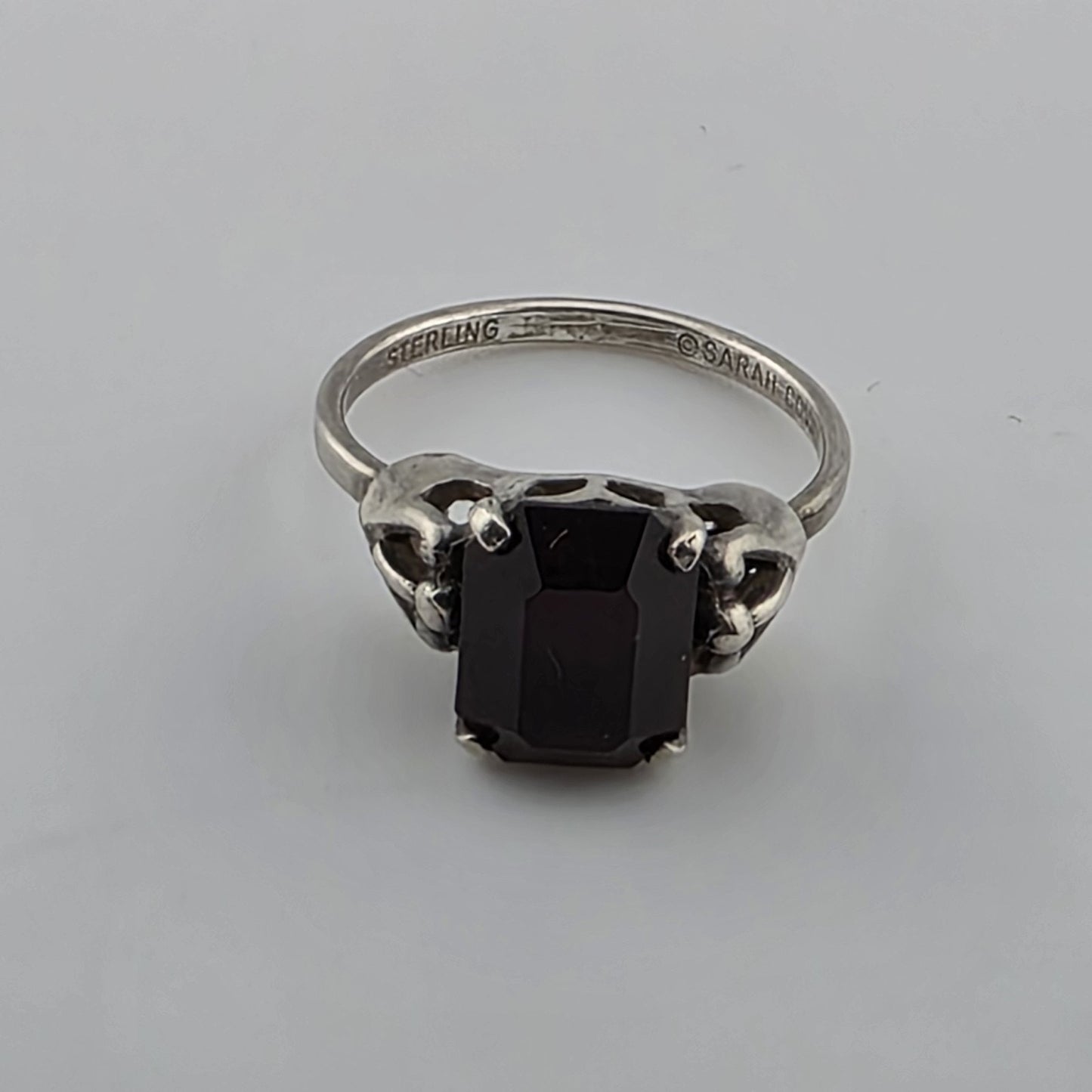 Vintage Sterling Silver Ring SARAH COVENTRY Emerald-Cut Garnet Solitaire 7.75