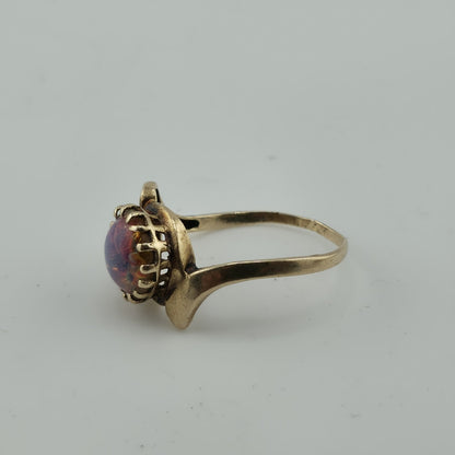 10K Yellow Gold Opal Ring Size 6.5 Vintage BDA Fiery Opal Statement Ring Vintage