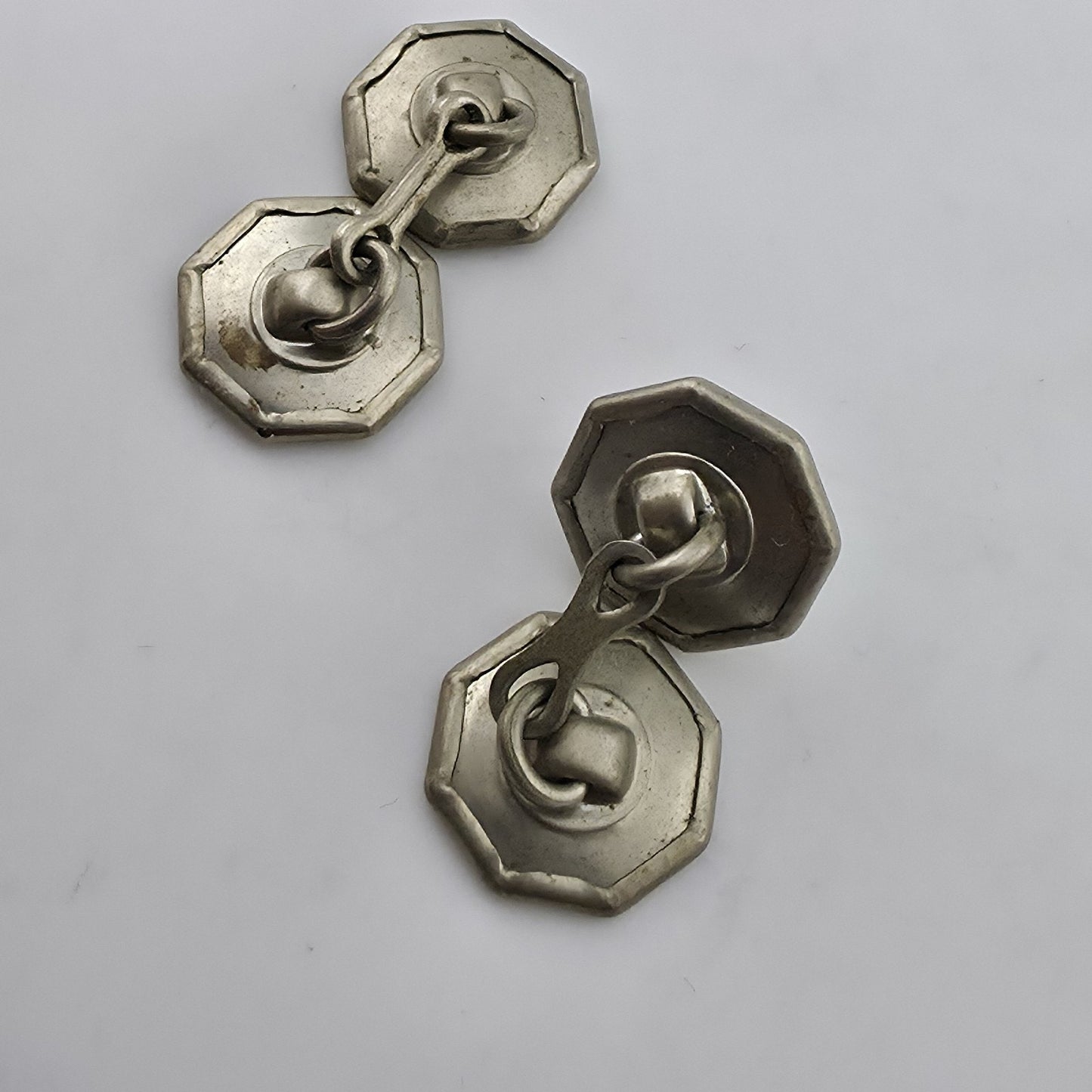 Vintage Silver Plated Octagon Cufflinks Formal Mens Jewelry
