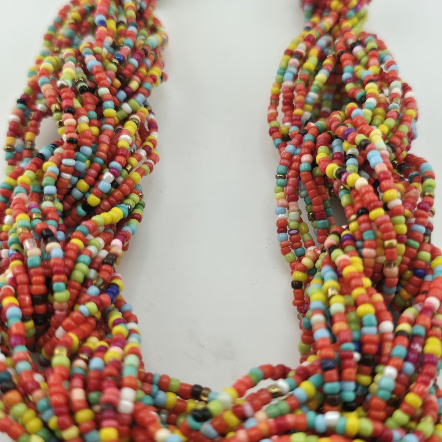 Multicolor Seed Bead Necklace Chunky Boho Statement Multi Strand Adjustable