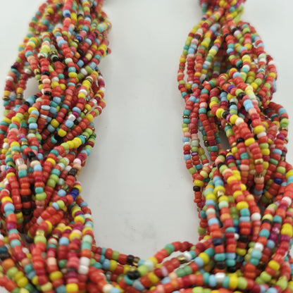 Multicolor Seed Bead Necklace Chunky Boho Statement Multi Strand Adjustable