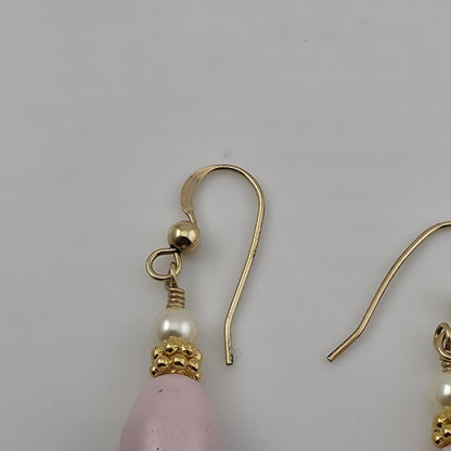 VINTAGE PIERCED EARRINGS pink lavender Beads DANGLES GOLD FILLED WIRES
