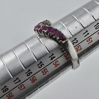 Vintage Sterling Silver Chevron Ring Red Stones V Band Size 6.25 925 Jewelry