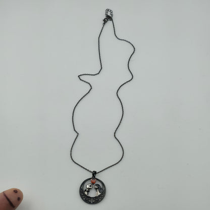 Nightmare Before Christmas Jack & Sally Heart Pendant Necklace 925 16” Gothic