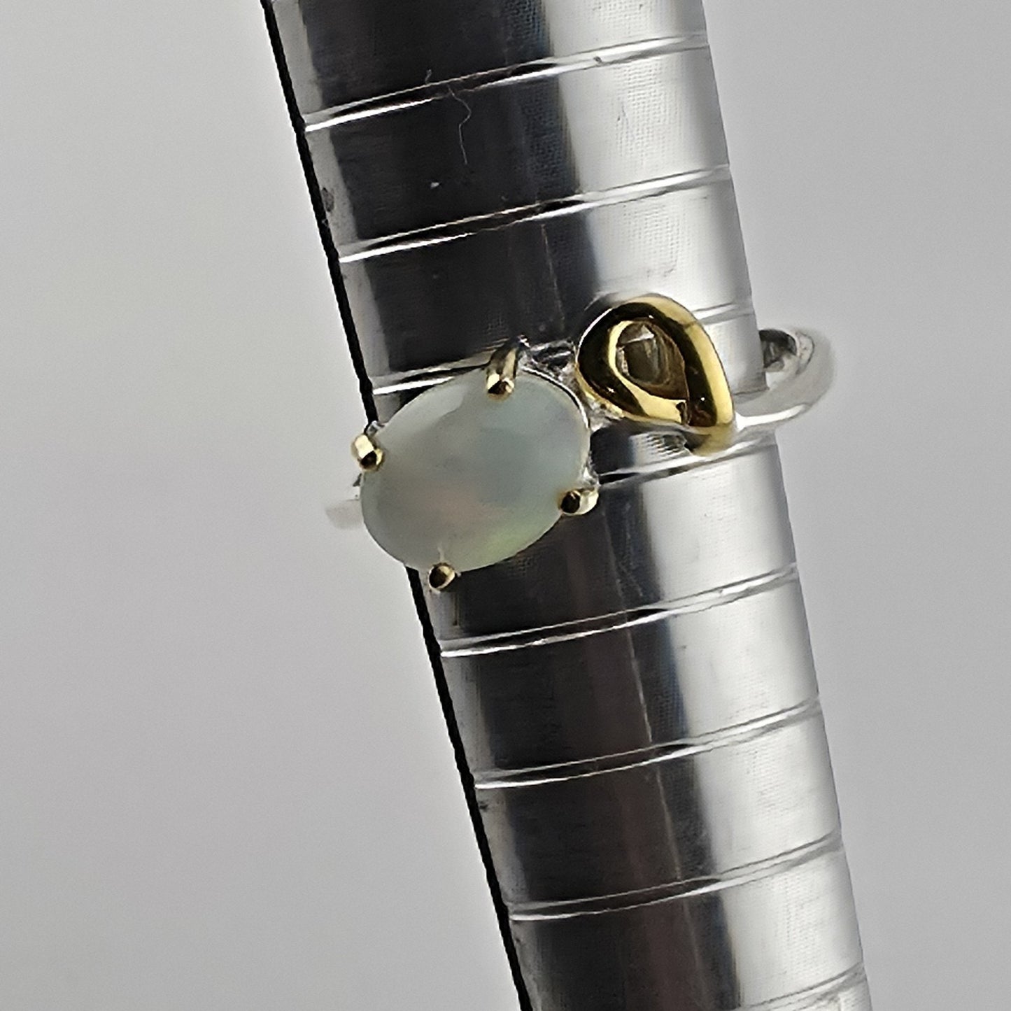 Natural Opal Ring 925 Sterling Silver Unique Gold Accent Size 5.25 Jewelry