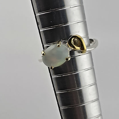 Natural Opal Ring 925 Sterling Silver Unique Gold Accent Size 5.25 Jewelry