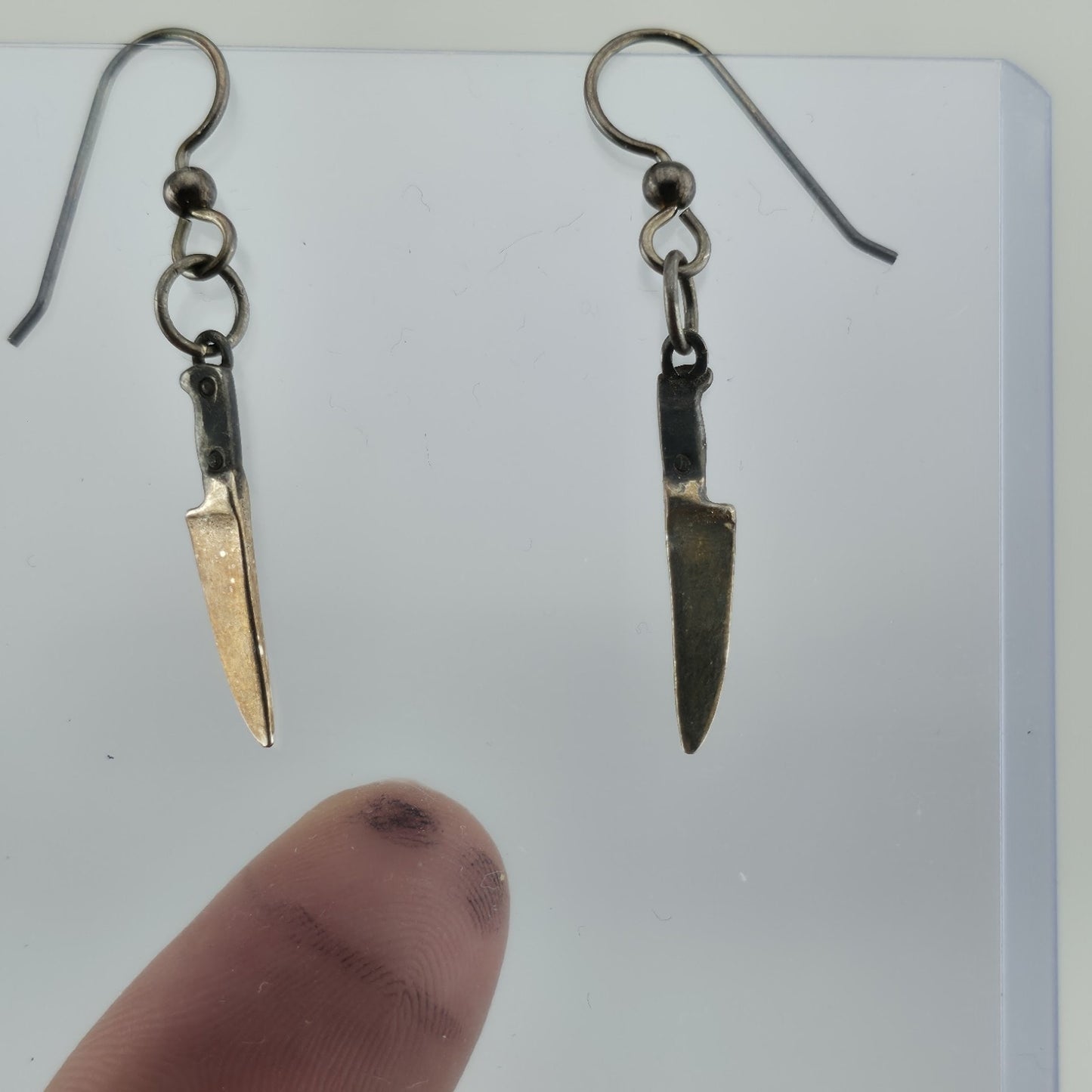 Vintage Sterling Silver Knife Dangle Earrings Unique Mini Blade Drop